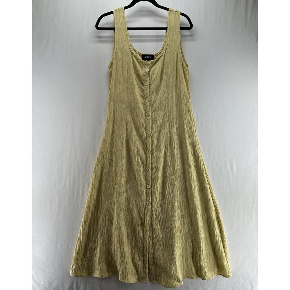 Cider Crinkle Textured Tank Dress Womens XL Button Front Scoop Neck Beach Yellow